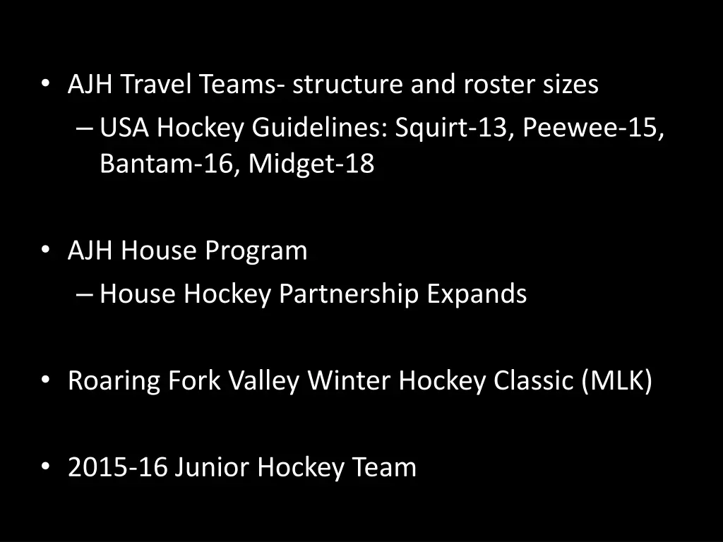 ajh travel teams structure and roster sizes