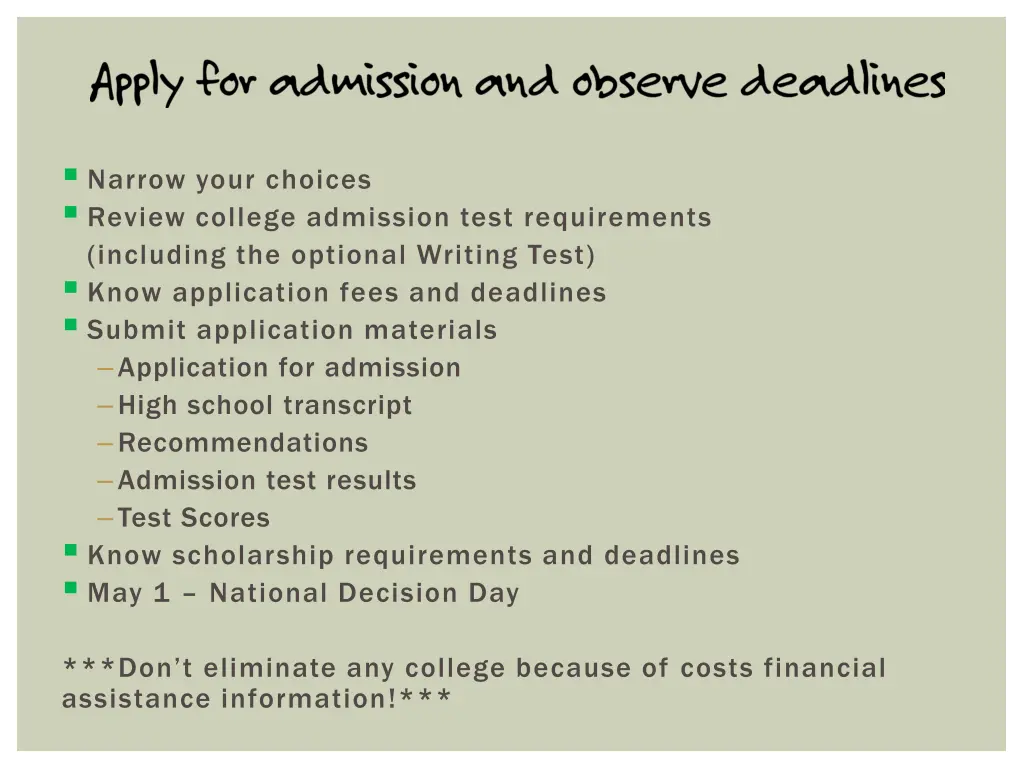 narrow your choices review college admission test