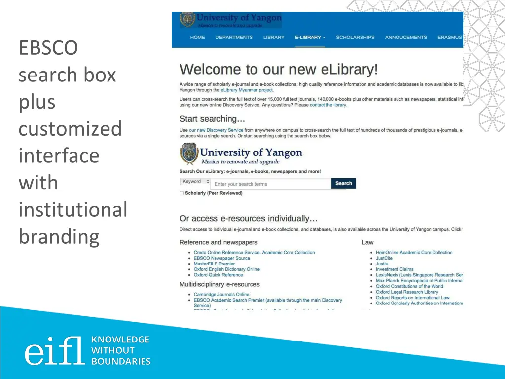 ebsco search box plus customized interface with