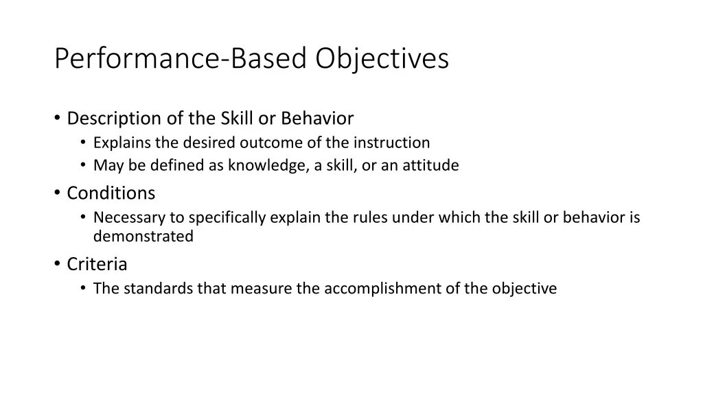 performance based objectives