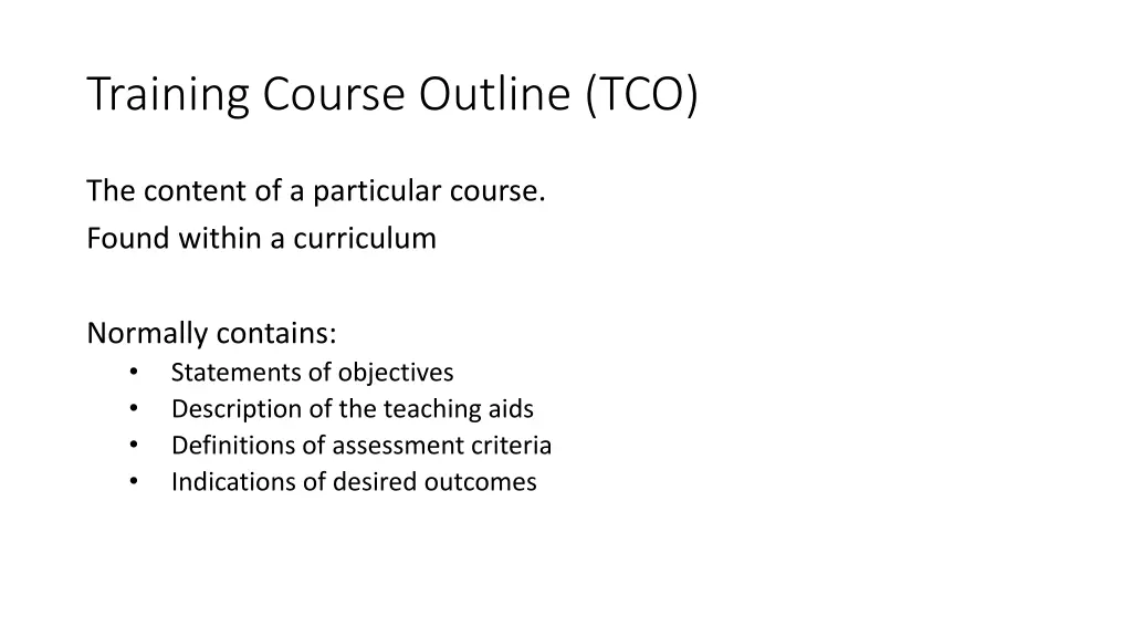 training course outline tco