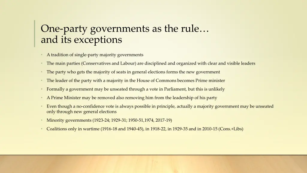 one party governments as the rule