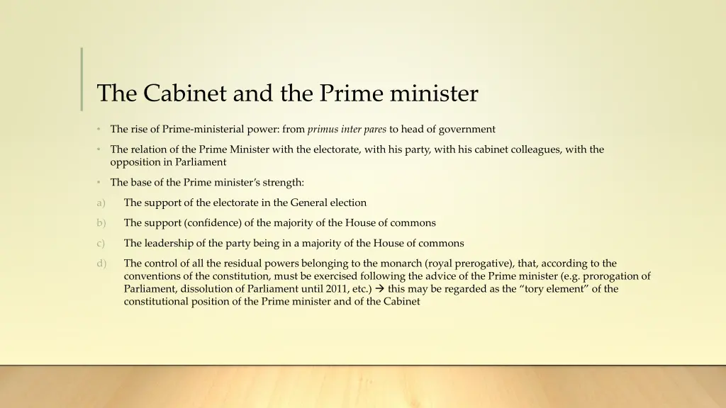 the cabinet and the prime minister