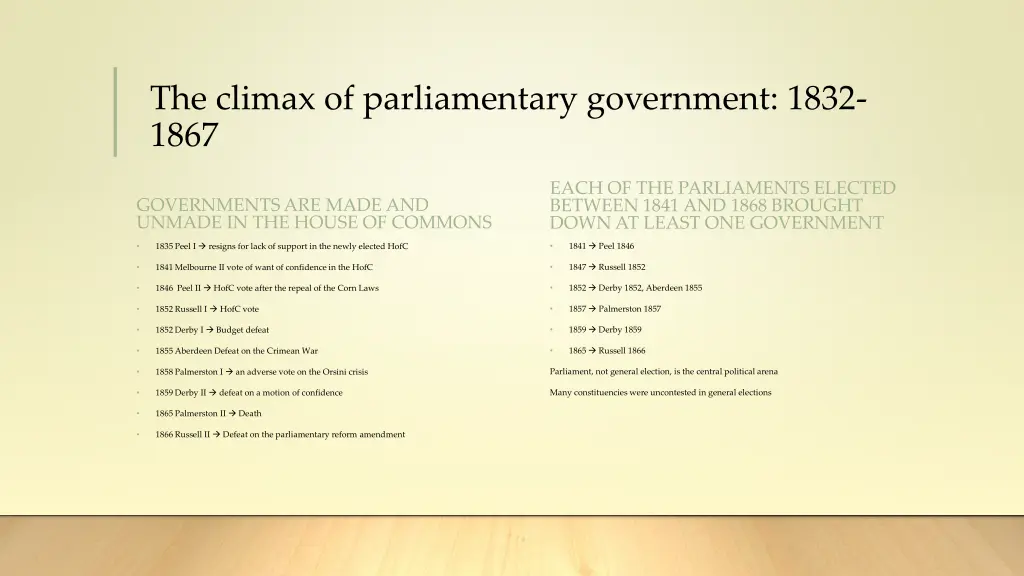 the climax of parliamentary government 1832 1867