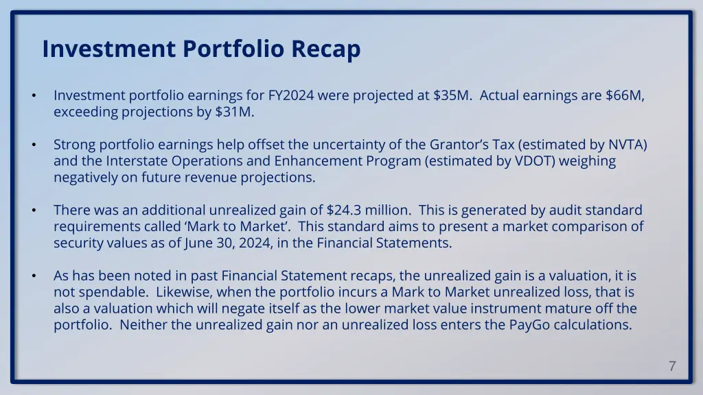 investment portfolio recap