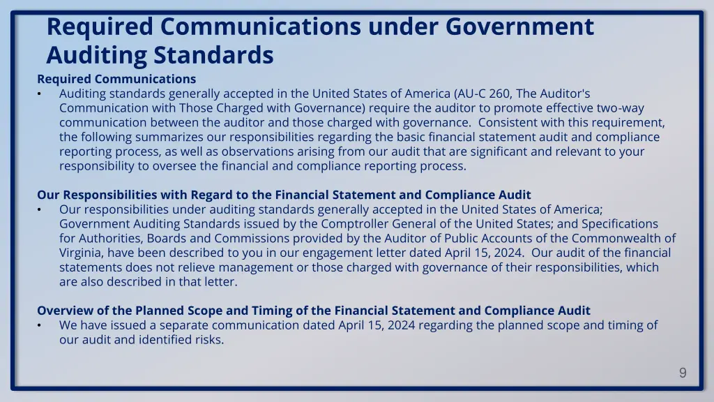 required communications under government auditing
