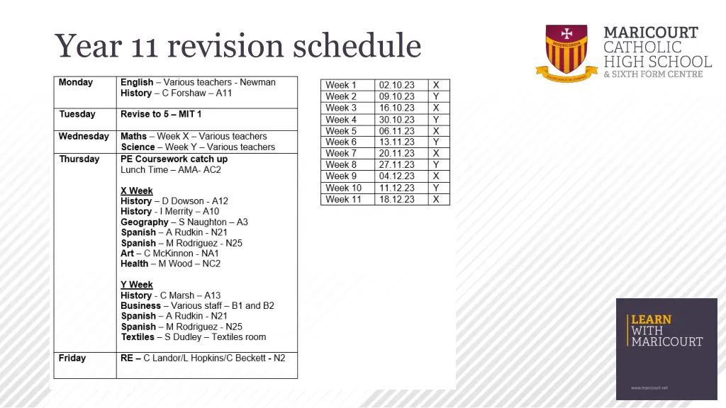 year 11 revision schedule