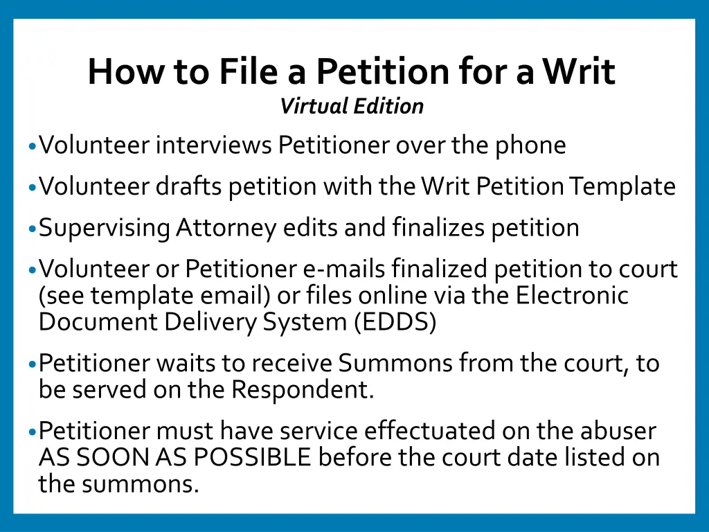 how to file a petition for a writ virtual edition
