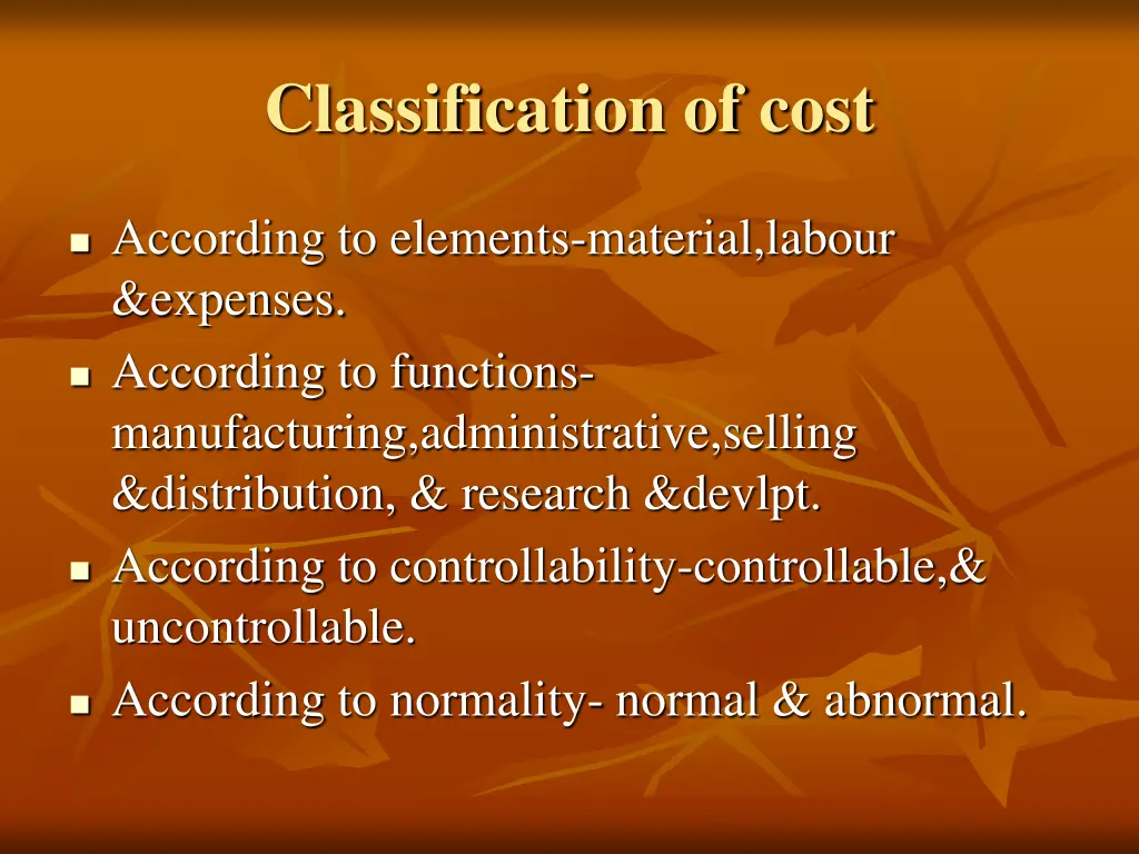 classification of cost