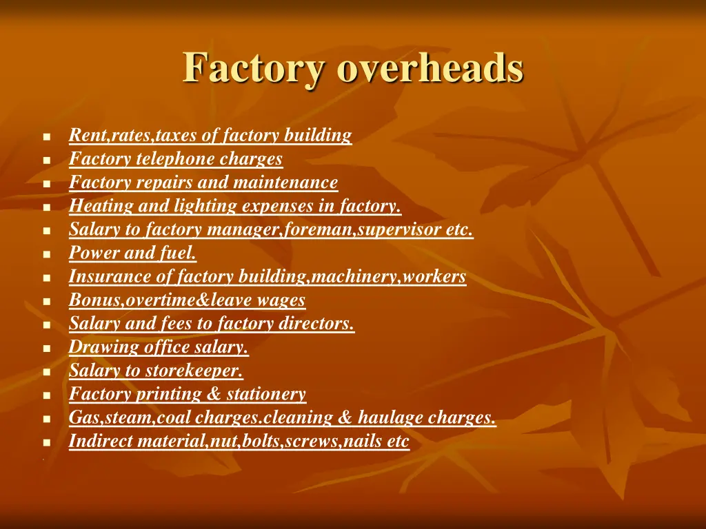 factory overheads