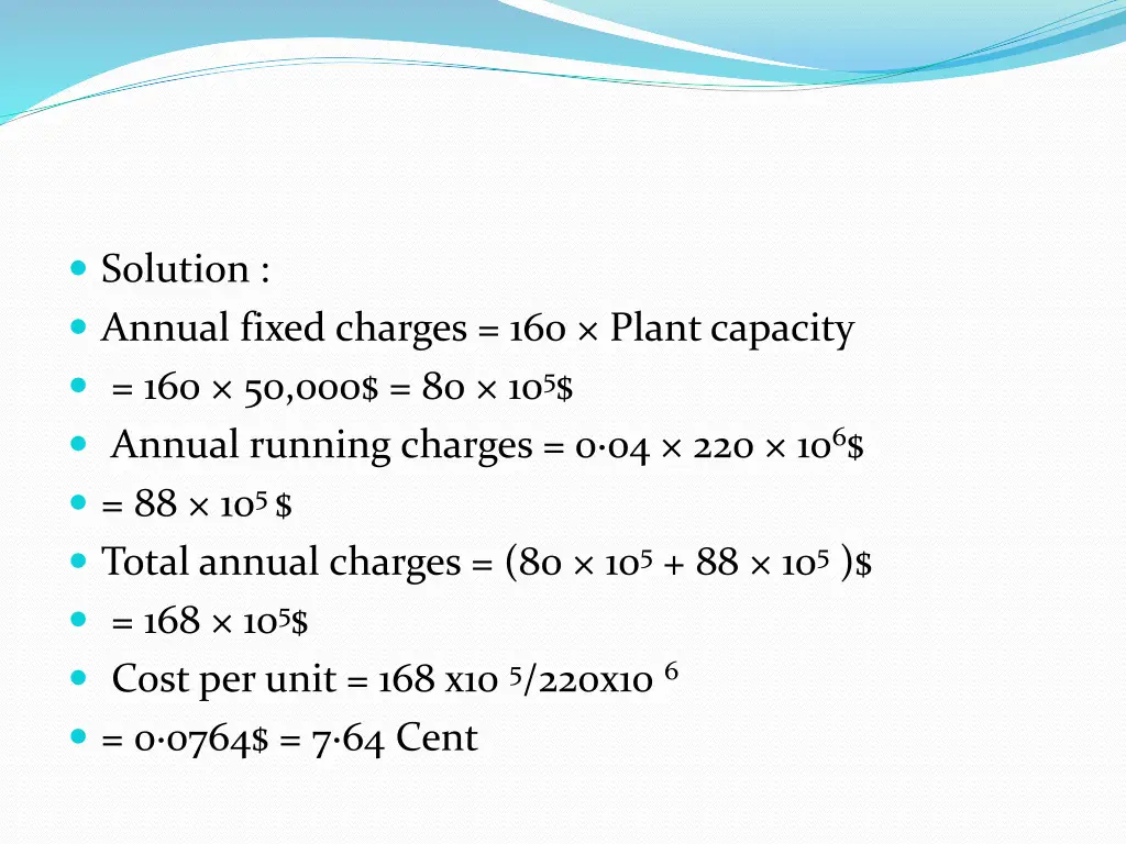 solution annual fixed charges 160 plant capacity