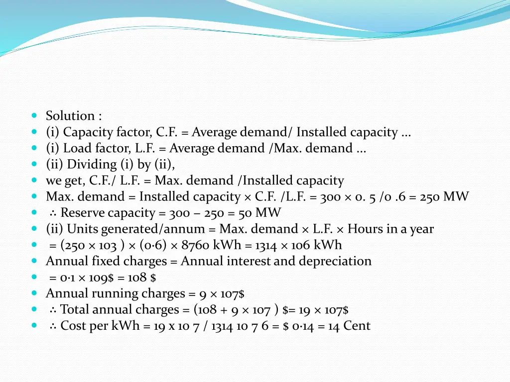 solution i capacity factor c f average demand