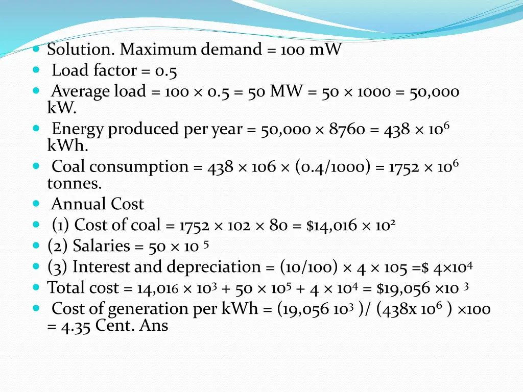 solution maximum demand 100 mw load factor