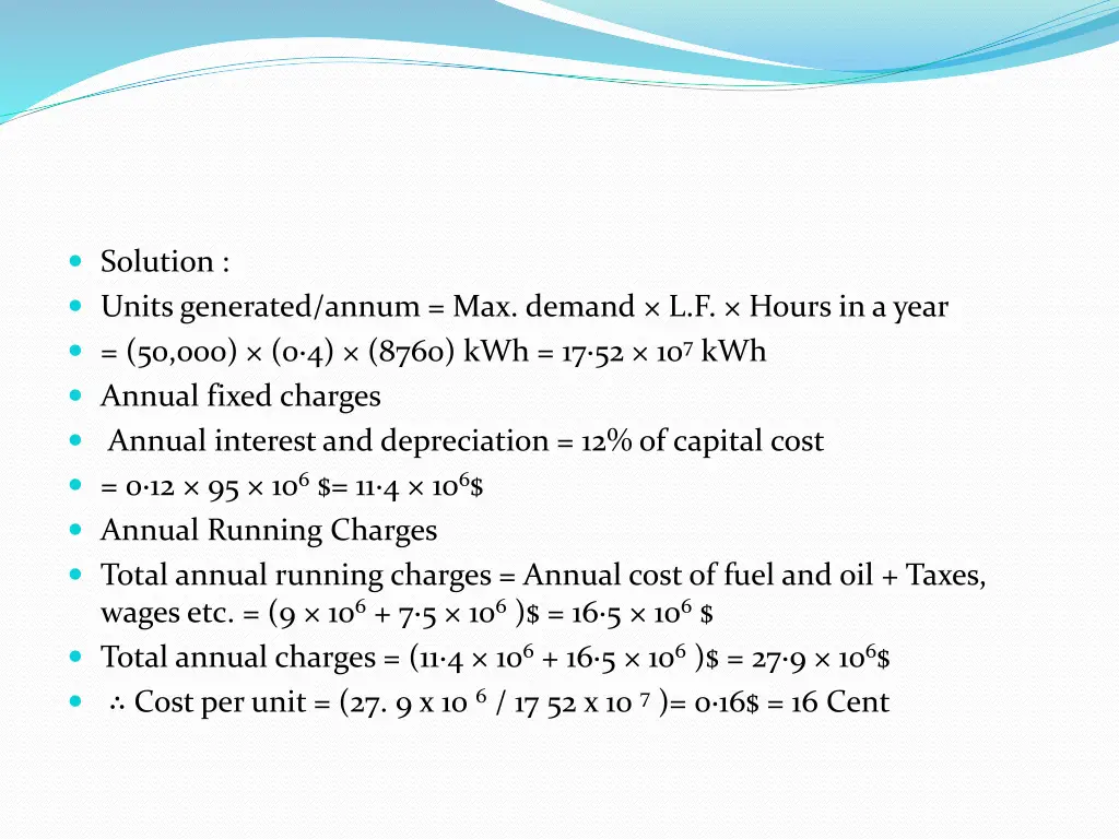 solution units generated annum max demand