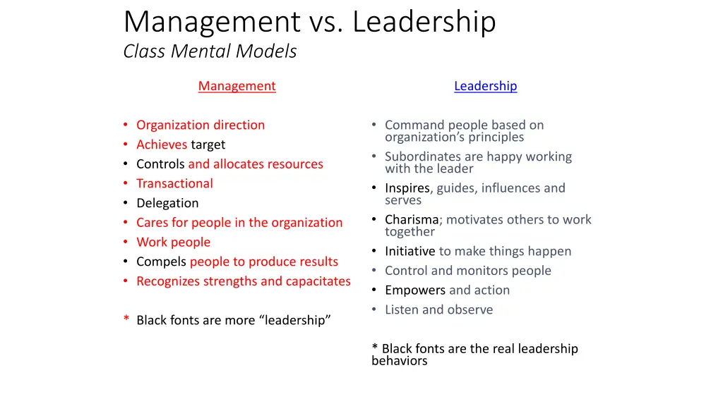 management vs leadership class mental models