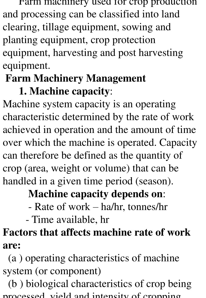 farm machinery used for crop production