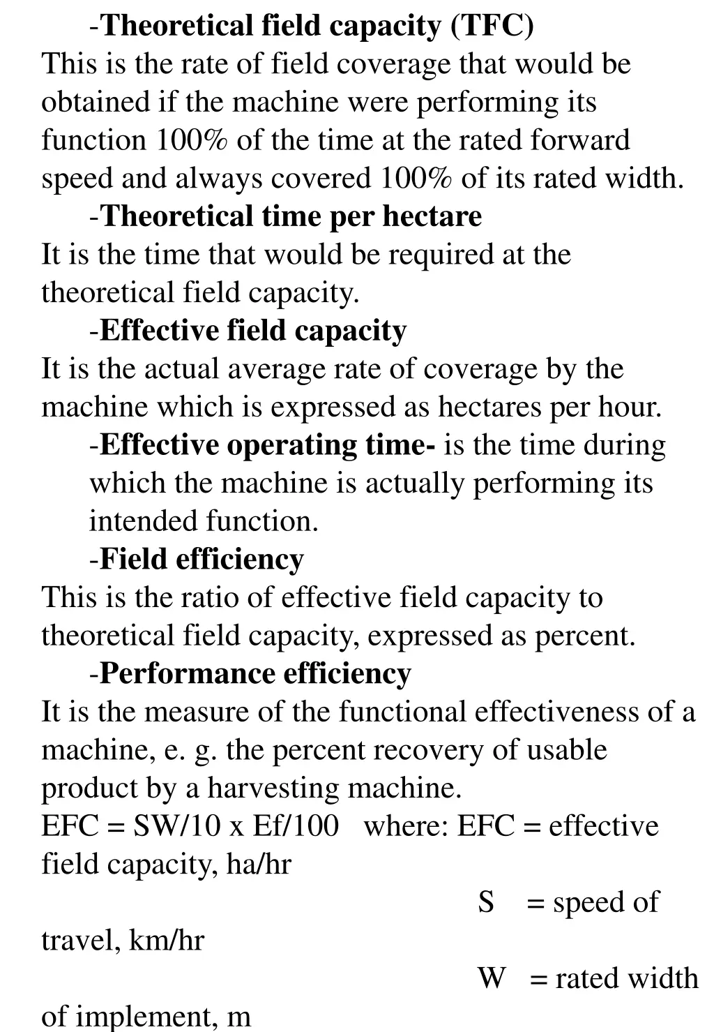 theoretical field capacity tfc this is the rate