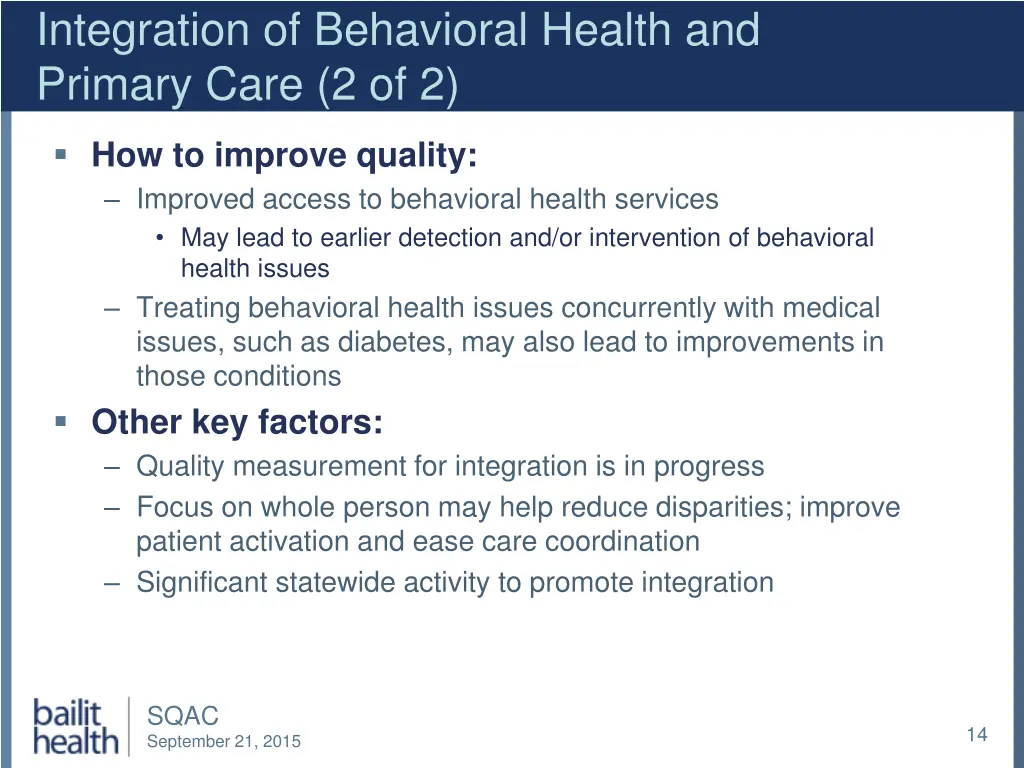 integration of behavioral health and primary care 1