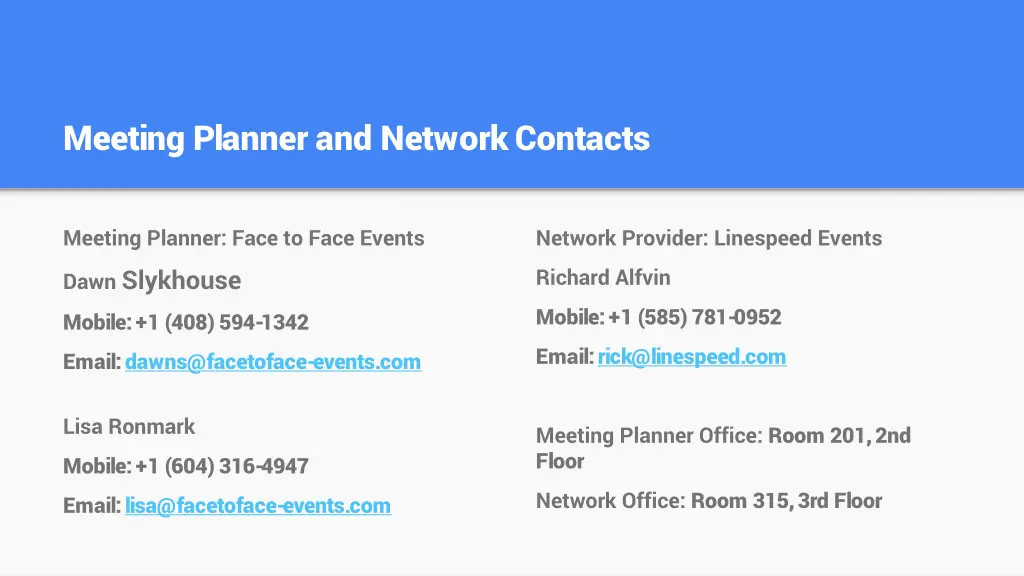 meeting planner and network contacts