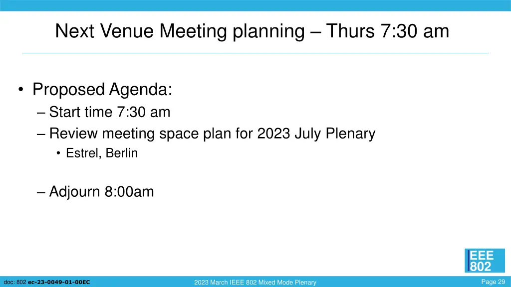 next venue meeting planning thurs 7 30 am