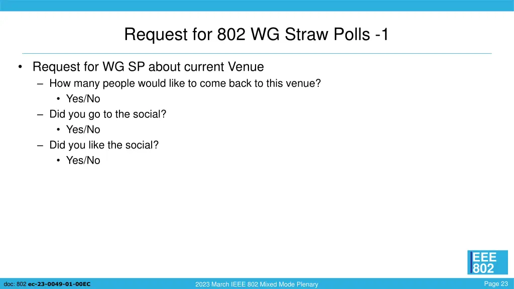 request for 802 wg straw polls 1 1