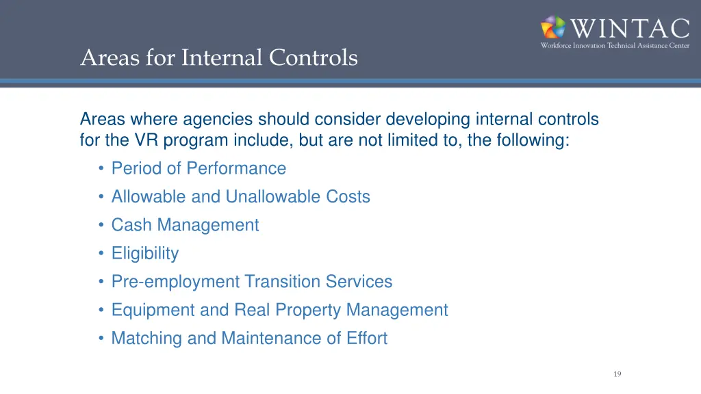 areas for internal controls