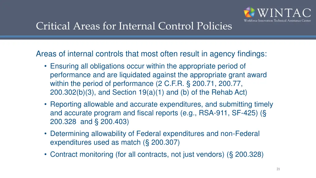critical areas for internal control policies