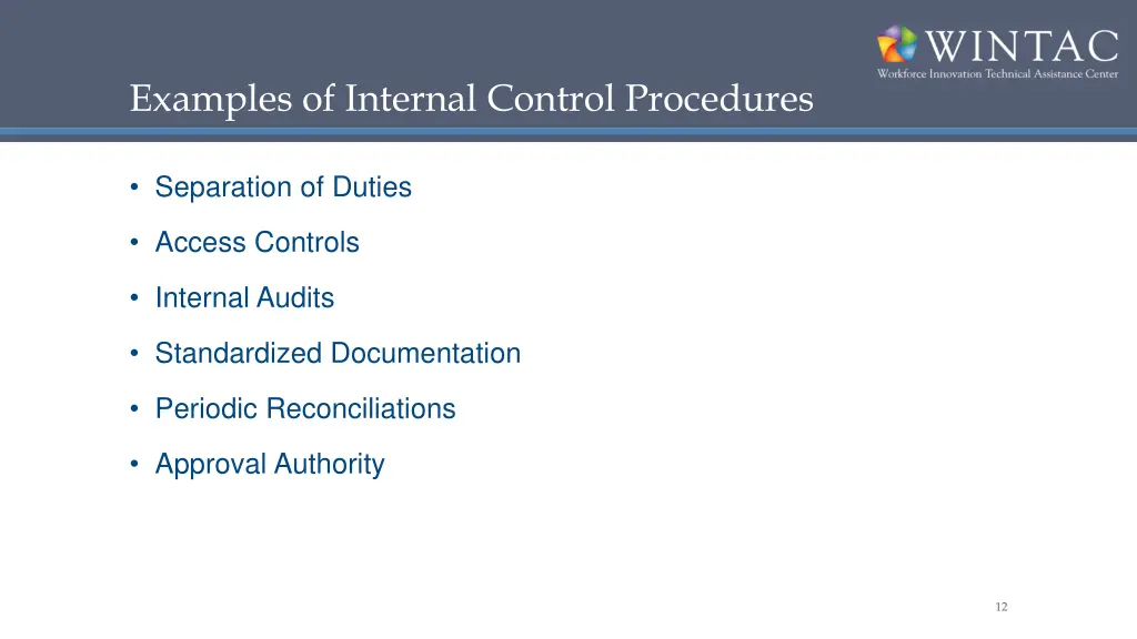 examples of internal control procedures