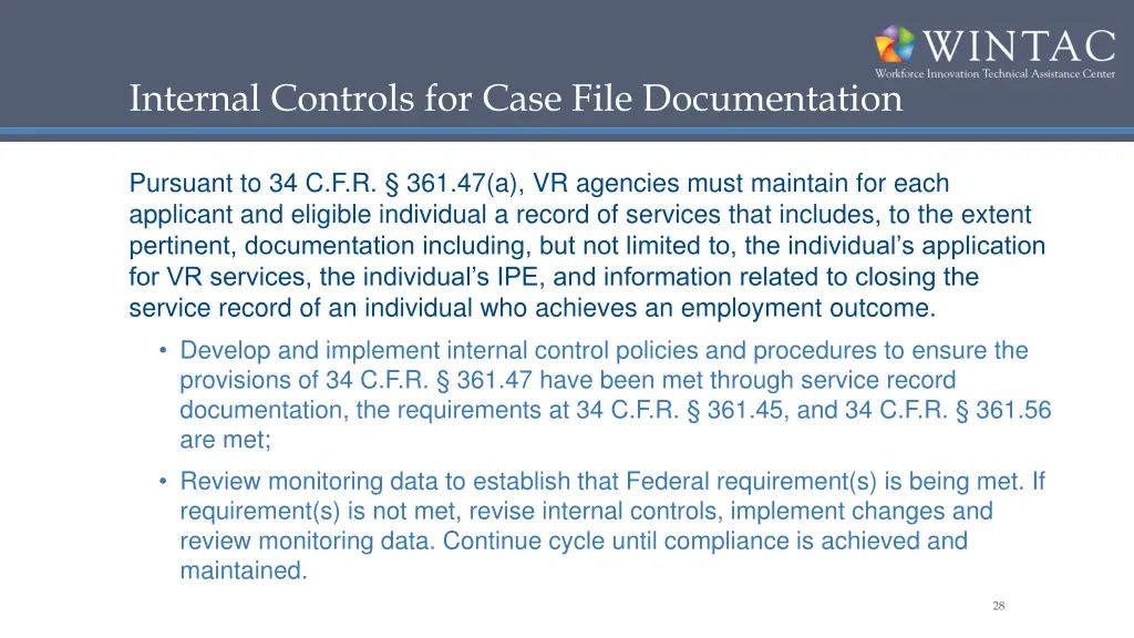 internal controls for case file documentation