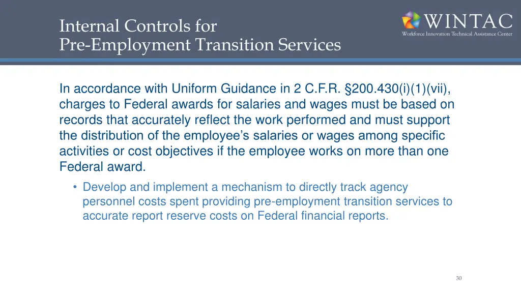 internal controls for pre employment transition
