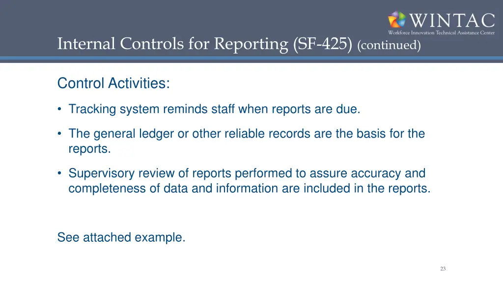 internal controls for reporting sf 425 continued