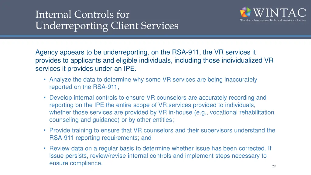 internal controls for underreporting client