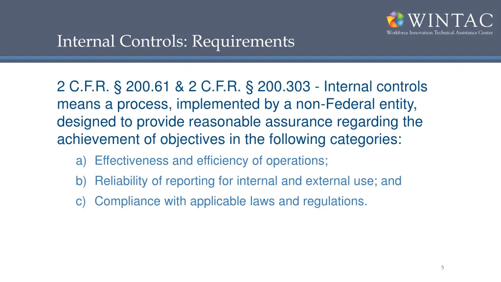 internal controls requirements