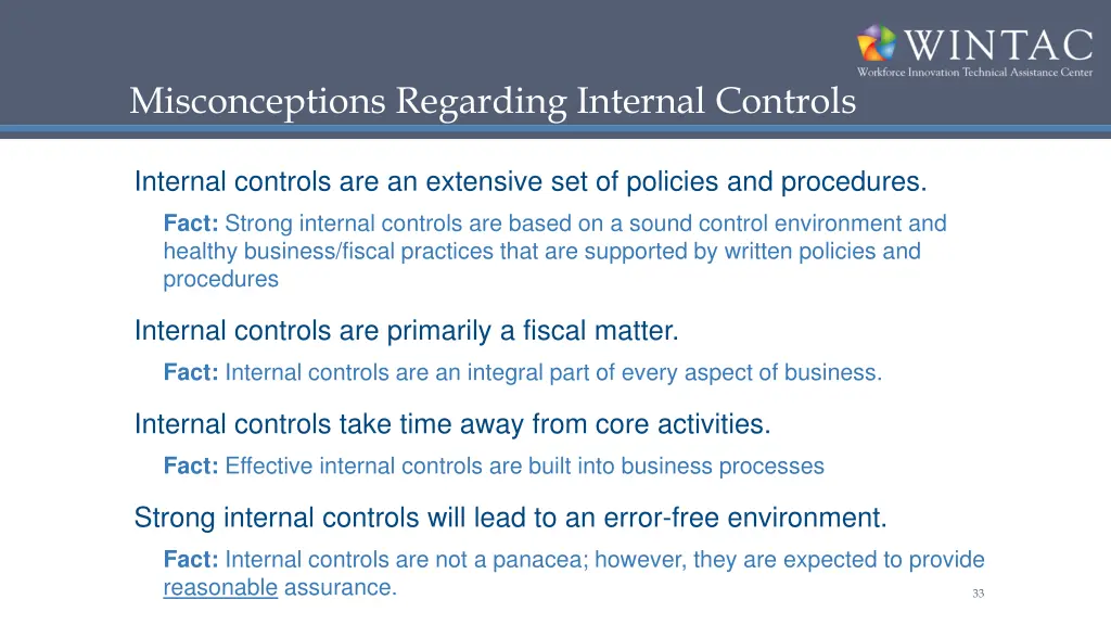 misconceptions regarding internal controls
