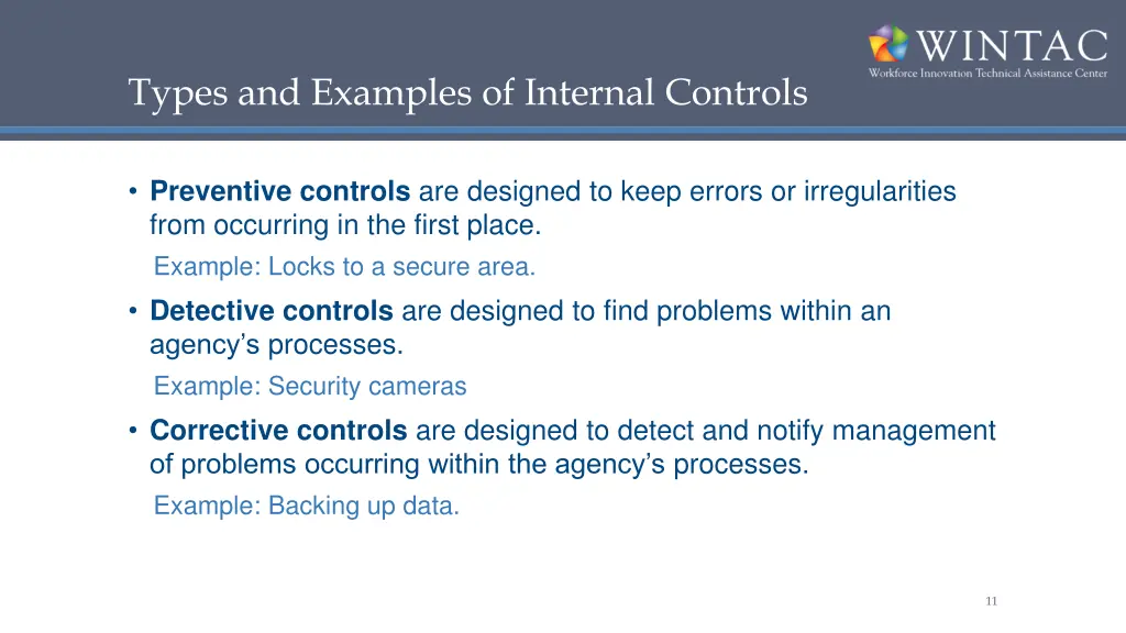 types and examples of internal controls