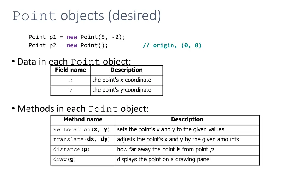 point objects desired