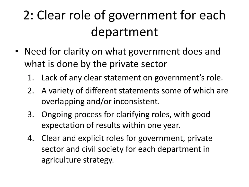 2 clear role of government for each department