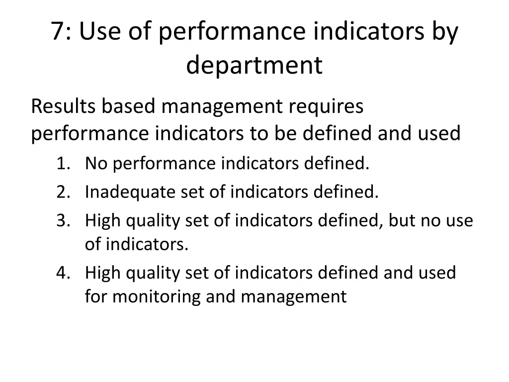 7 use of performance indicators by department