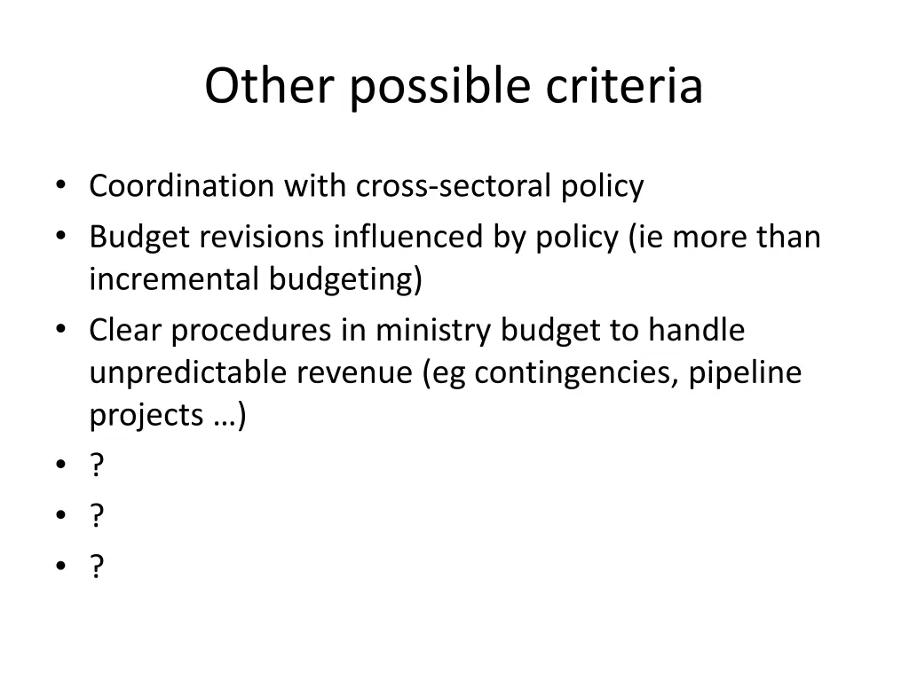 other possible criteria