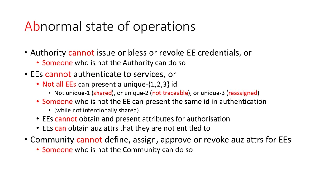 abnormal state of operations
