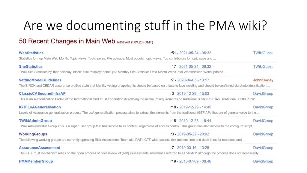 are we documenting stuff in the pma wiki