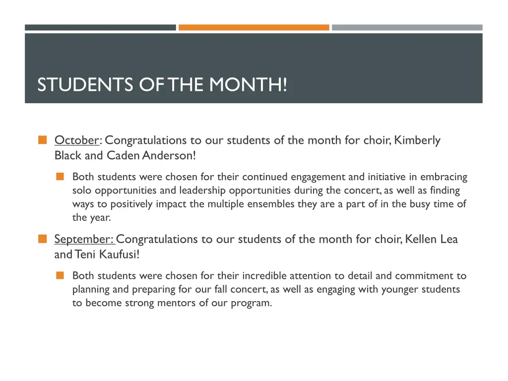 students of the month