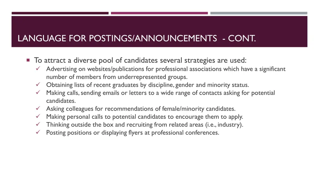 language for postings announcements cont