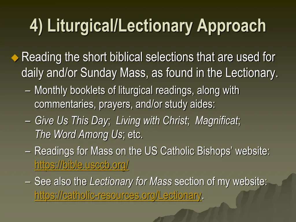 4 liturgical lectionary approach