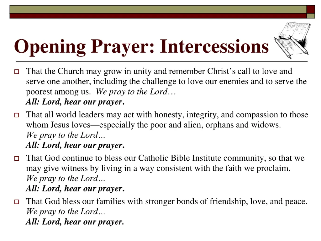opening prayer intercessions