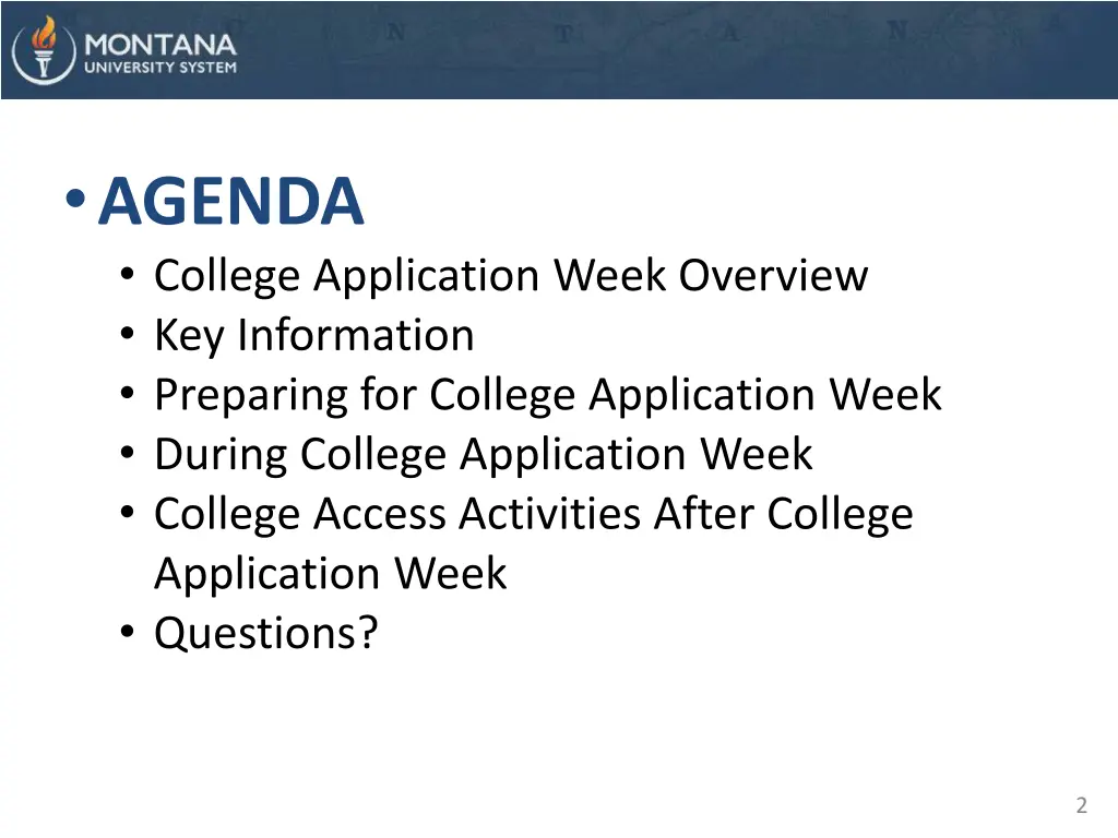 agenda college application week overview
