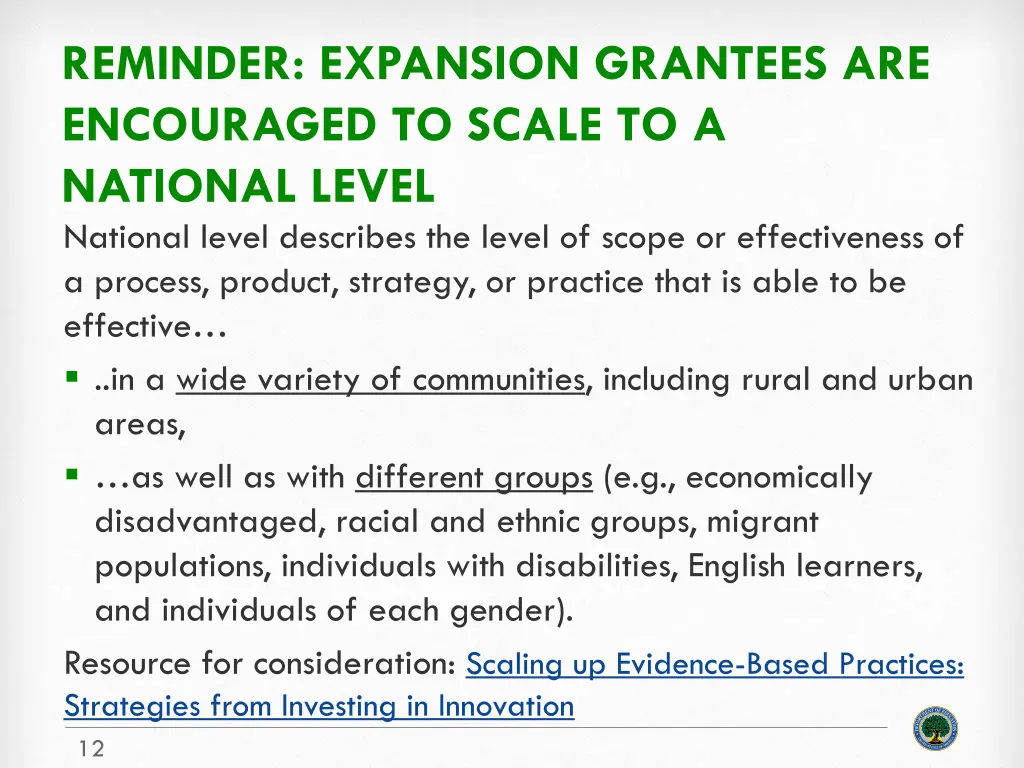 reminder expansion grantees are encouraged