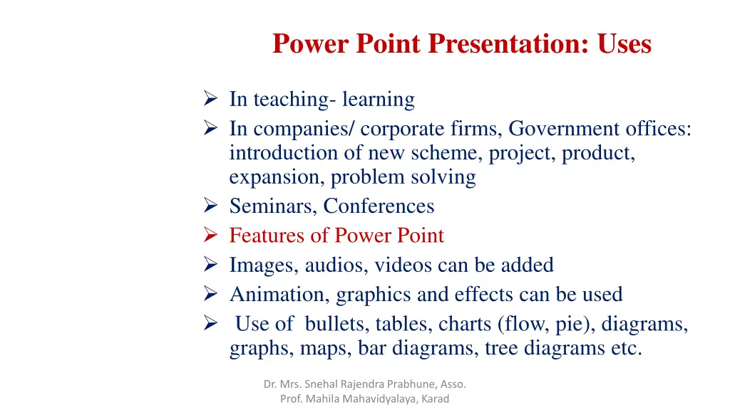 power point presentation uses
