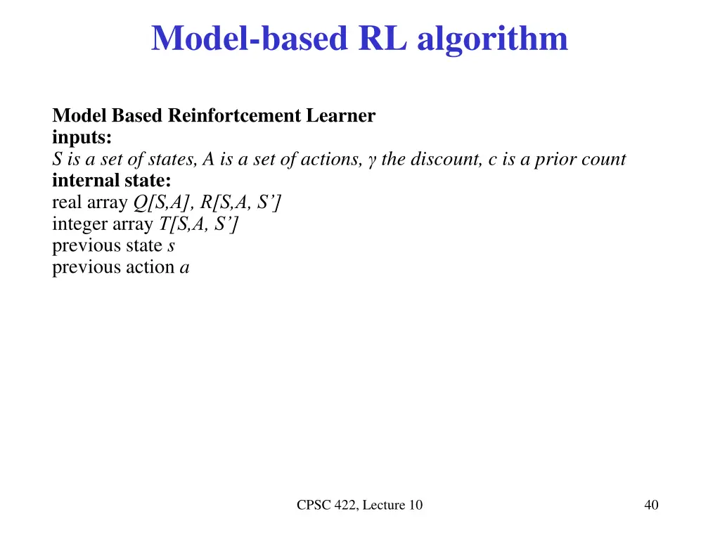 model based rl algorithm