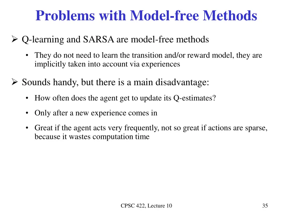problems with model free methods 1
